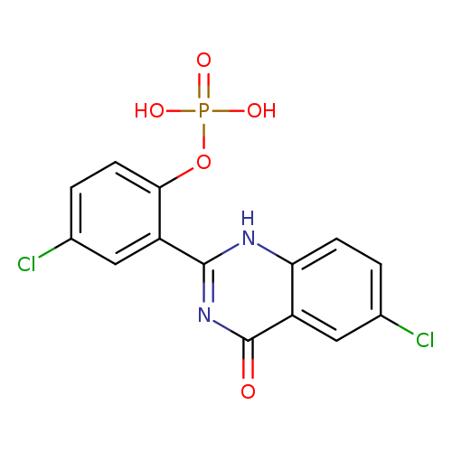 Clc1ccc2c(c1)c(=O)nc([nH]2)c1cc(Cl)ccc1OP(=O)(O)O