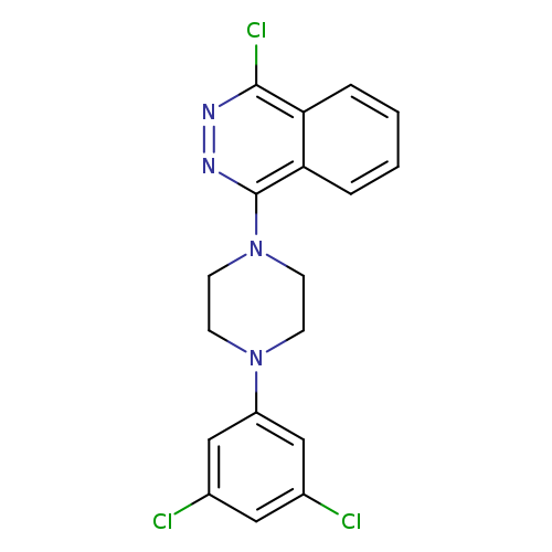 Clc1cc(Cl)cc(c1)N1CCN(CC1)c1nnc(c2c1cccc2)Cl
