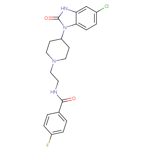 Fc1ccc(cc1)C(=O)NCCN1CCC(CC1)n1c(=O)[nH]c2c1ccc(c2)Cl