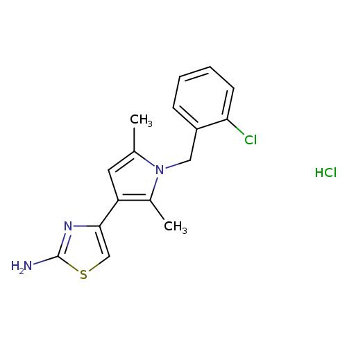 Nc1scc(n1)c1cc(n(c1C)Cc1ccccc1Cl)C.Cl
