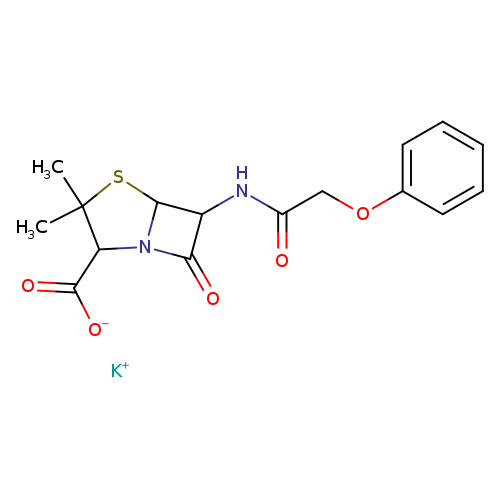 O=C(NC1C(=O)N2C1SC(C2C(=O)[O-])(C)C)COc1ccccc1.[K+]