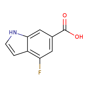 OC(=O)c1cc(F)c2c(c1)[nH]cc2