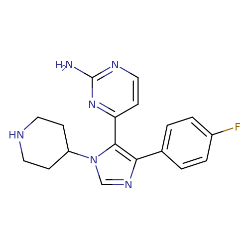 Nc1nccc(n1)c1n(cnc1c1ccc(cc1)F)C1CCNCC1