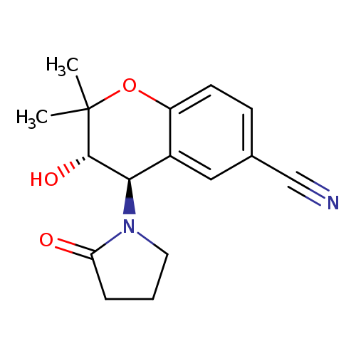 N#Cc1ccc2c(c1)[C@@H](N1CCCC1=O)[C@@H](C(O2)(C)C)O