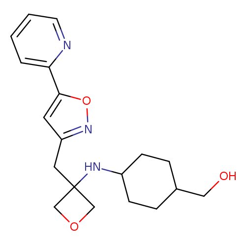 OCC1CCC(CC1)NC1(COC1)Cc1noc(c1)c1ccccn1