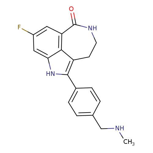 CNCc1ccc(cc1)c1[nH]c2c3c1CCNC(=O)c3cc(c2)F