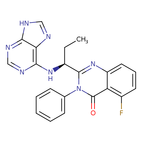 CC[C@@H](c1nc2cccc(c2c(=O)n1c1ccccc1)F)Nc1ncnc2c1nc[nH]2