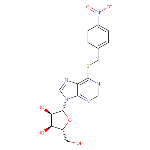 OC[C@H]1O[C@H]([C@@H]([C@@H]1O)O)n1cnc2c1ncnc2SCc1ccc(cc1)[N+](=O)[O-]