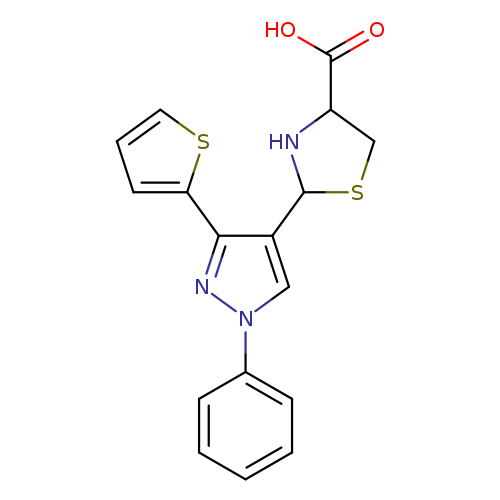 OC(=O)C1CSC(N1)c1cn(nc1c1cccs1)c1ccccc1