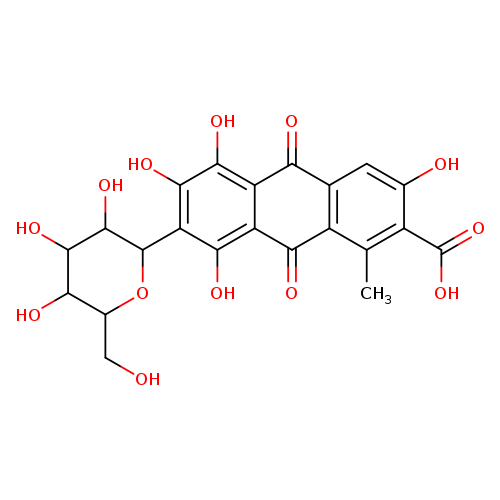 OCC1OC(C(C(C1O)O)O)c1c(O)c2c(c(c1O)O)C(=O)c1c(C2=O)c(C)c(c(c1)O)C(=O)O