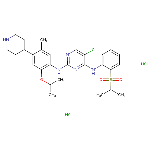 CC(Oc1cc(C2CCNCC2)c(cc1Nc1ncc(c(n1)Nc1ccccc1S(=O)(=O)C(C)C)Cl)C)C.Cl.Cl