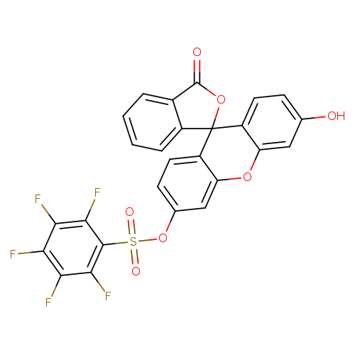 Oc1ccc2c(c1)Oc1c(C32OC(=O)c2c3cccc2)ccc(c1)OS(=O)(=O)c1c(F)c(F)c(c(c1F)F)F