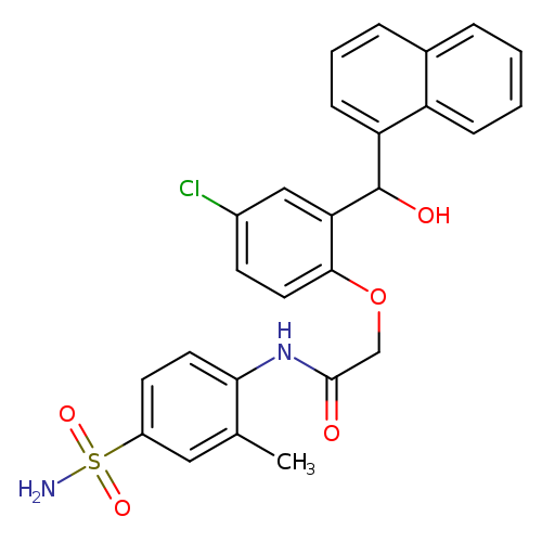 O=C(Nc1ccc(cc1C)S(=O)(=O)N)COc1ccc(cc1C(c1cccc2c1cccc2)O)Cl