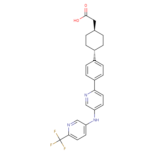 OC(=O)C[C@@H]1CC[C@H](CC1)c1ccc(cc1)c1ccc(cn1)Nc1ccc(nc1)C(F)(F)F