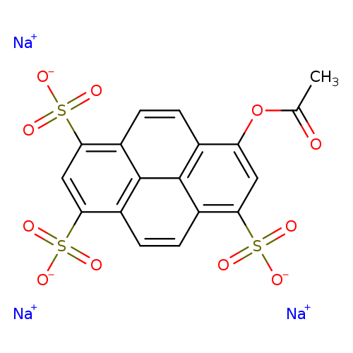 CC(=O)Oc1cc(c2c3c1ccc1c3c(cc2)c(cc1S(=O)(=O)[O-])S(=O)(=O)[O-])S(=O)(=O)[O-].[Na+].[Na+].[Na+]