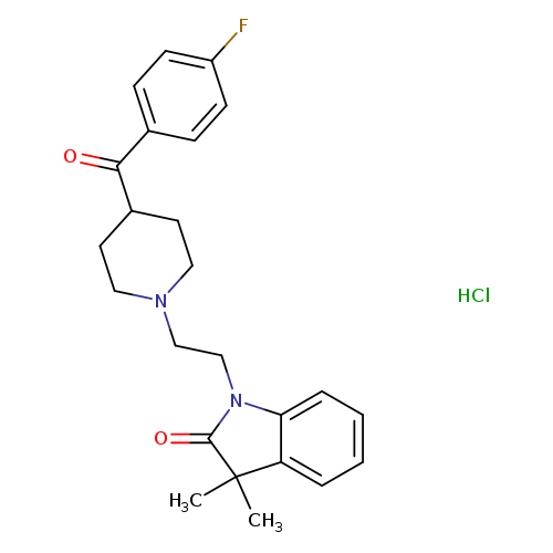 Fc1ccc(cc1)C(=O)C1CCN(CC1)CCN1c2ccccc2C(C1=O)(C)C.Cl