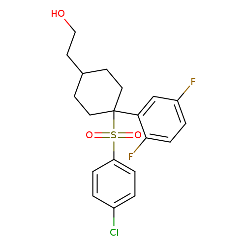 OCCC1CCC(CC1)(c1cc(F)ccc1F)S(=O)(=O)c1ccc(cc1)Cl