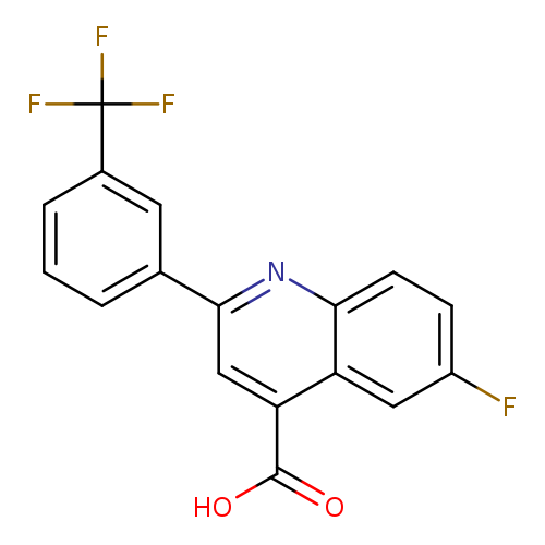Fc1ccc2c(c1)c(cc(n2)c1cccc(c1)C(F)(F)F)C(=O)O