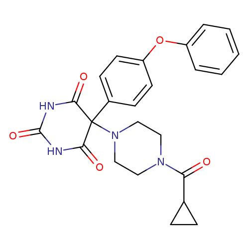O=C(C1CC1)N1CCN(CC1)C1(C(=O)NC(=O)NC1=O)c1ccc(cc1)Oc1ccccc1