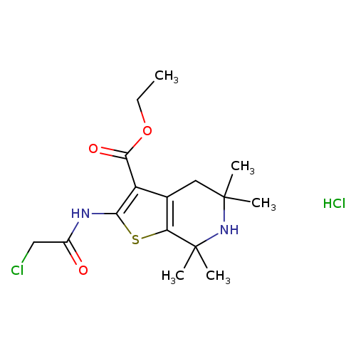 CCOC(=O)c1c(NC(=O)CCl)sc2c1CC(C)(C)NC2(C)C.Cl