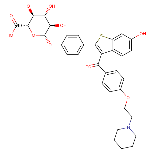 Oc1ccc2c(c1)sc(c2C(=O)c1ccc(cc1)OCCN1CCCCC1)c1ccc(cc1)O[C@@H]1O[C@H](C(=O)O)[C@H]([C@@H]([C@H]1O)O)O