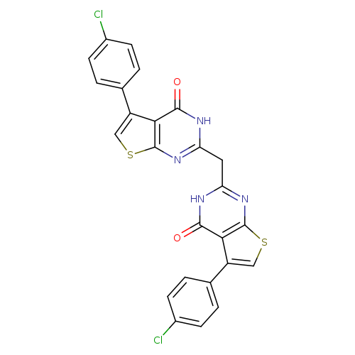 Clc1ccc(cc1)c1csc2c1c(=O)[nH]c(n2)Cc1nc2scc(c2c(=O)[nH]1)c1ccc(cc1)Cl