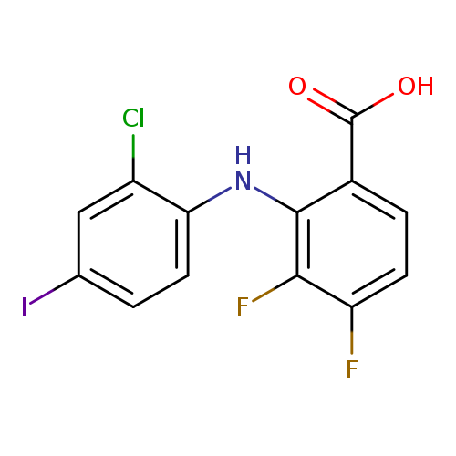 Ic1ccc(c(c1)Cl)Nc1c(ccc(c1F)F)C(=O)O