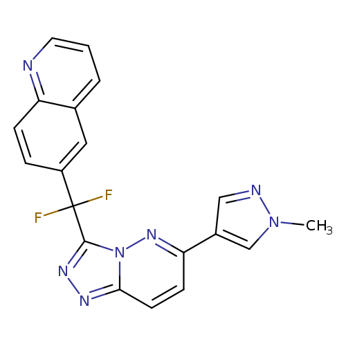 Cn1ncc(c1)c1ccc2n(n1)c(nn2)C(c1ccc2c(c1)cccn2)(F)F