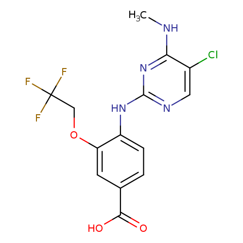 CNc1nc(ncc1Cl)Nc1ccc(cc1OCC(F)(F)F)C(=O)O