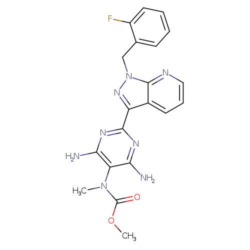 COC(=O)N(c1c(N)nc(nc1N)c1nn(c2c1cccn2)Cc1ccccc1F)C