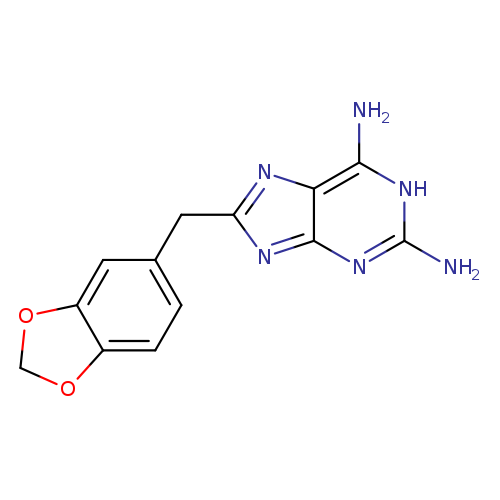 Nc1[nH]c(N)c2c(n1)nc(n2)Cc1ccc2c(c1)OCO2