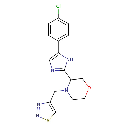 Clc1ccc(cc1)c1cnc([nH]1)C1COCCN1Cc1nnsc1