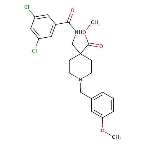 COC(=O)C1(CCN(CC1)Cc1cccc(c1)OC)CNC(=O)c1cc(Cl)cc(c1)Cl