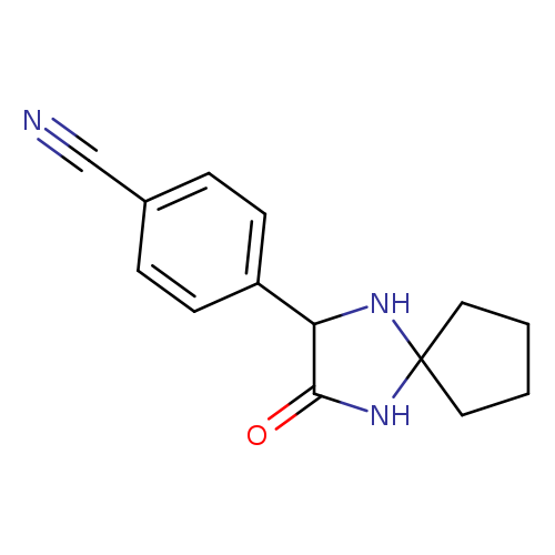 N#Cc1ccc(cc1)C1NC2(NC1=O)CCCC2
