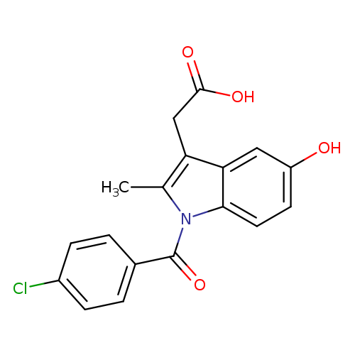 OC(=O)Cc1c2cc(O)ccc2n(c1C)C(=O)c1ccc(cc1)Cl