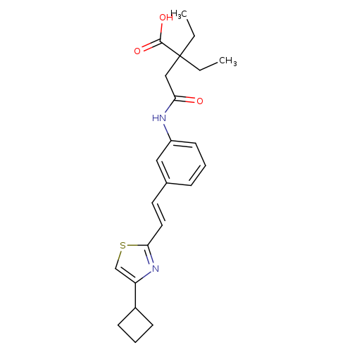 CCC(C(=O)O)(CC(=O)Nc1cccc(c1)/C=C/c1scc(n1)C1CCC1)CC