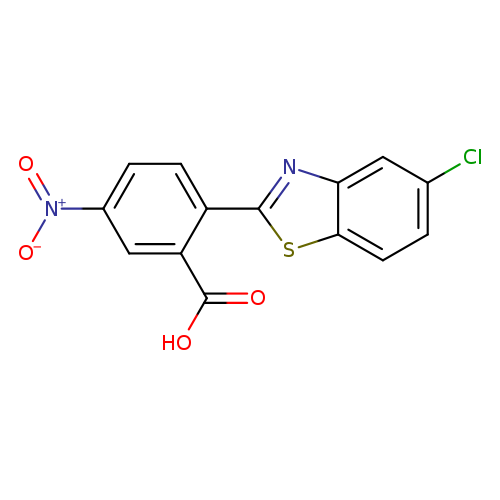 Clc1ccc2c(c1)nc(s2)c1ccc(cc1C(=O)O)[N+](=O)[O-]