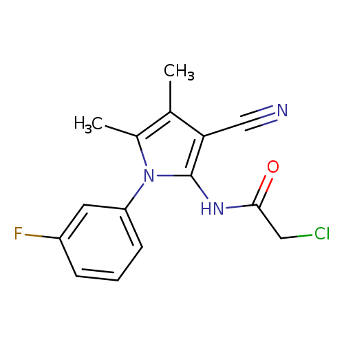 ClCC(=O)Nc1n(c2cccc(c2)F)c(c(c1C#N)C)C