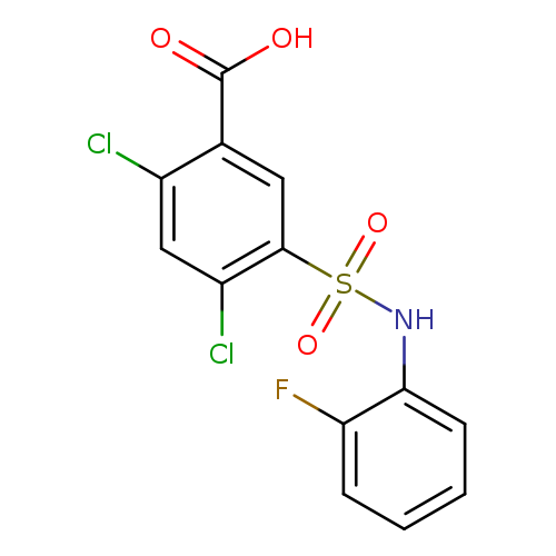 Clc1cc(Cl)c(cc1S(=O)(=O)Nc1ccccc1F)C(=O)O