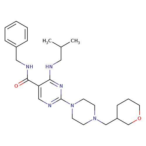 CC(CNc1nc(ncc1C(=O)NCc1ccccc1)N1CCN(CC1)CC1CCCOC1)C