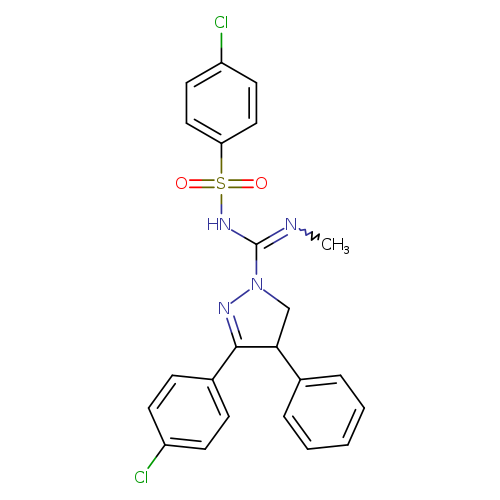 CN=C(N1N=C(C(C1)c1ccccc1)c1ccc(cc1)Cl)NS(=O)(=O)c1ccc(cc1)Cl