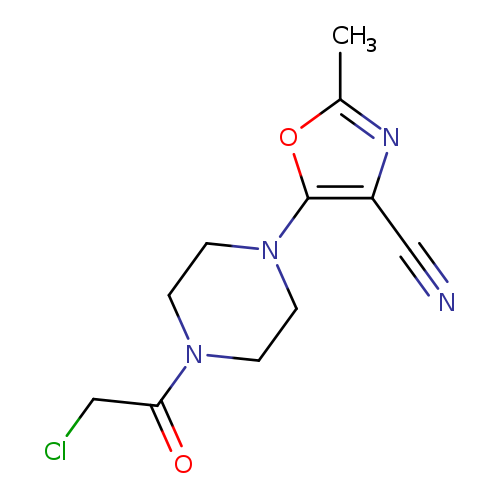 ClCC(=O)N1CCN(CC1)c1oc(nc1C#N)C