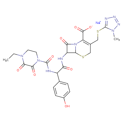 CCN1CCN(C(=O)C1=O)C(=O)NC(c1ccc(cc1)O)C(=O)NC1C(=O)N2C1SCC(=C2C(=O)[O-])CSc1nnnn1C.[Na+]