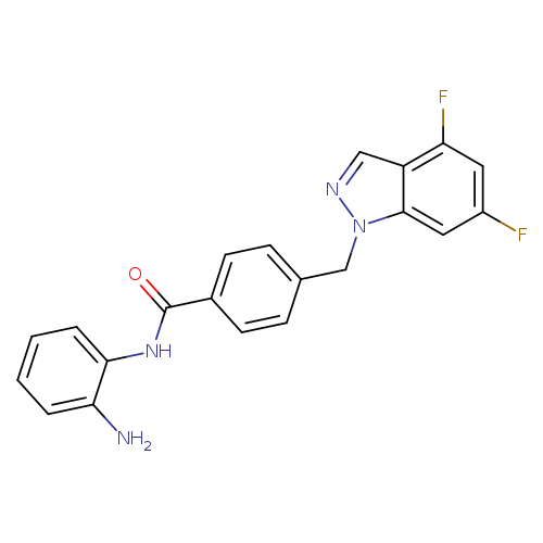 Fc1cc(F)c2c(c1)n(nc2)Cc1ccc(cc1)C(=O)Nc1ccccc1N