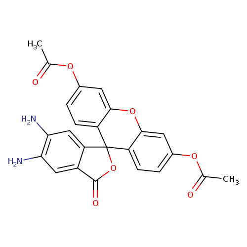 CC(=O)Oc1ccc2c(c1)Oc1c(C32OC(=O)c2c3cc(N)c(c2)N)ccc(c1)OC(=O)C