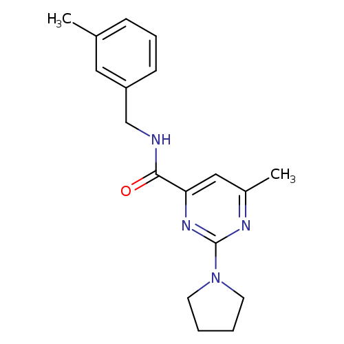 Cc1cccc(c1)CNC(=O)c1cc(C)nc(n1)N1CCCC1