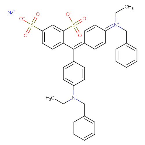 CCN(c1ccc(cc1)C(=C1C=CC(=[N+](Cc2ccccc2)CC)C=C1)c1ccc(cc1S(=O)(=O)[O-])S(=O)(=O)[O-])Cc1ccccc1.[Na+]
