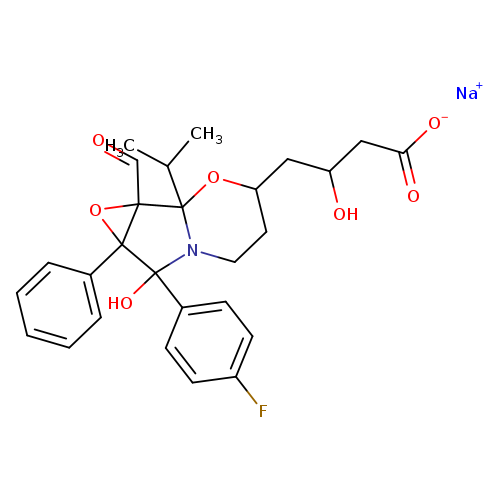 O=CC12OC2(c2ccccc2)C(N2C1(OC(CC2)CC(CC(=O)[O-])O)C(C)C)(O)c1ccc(cc1)F.[Na+]