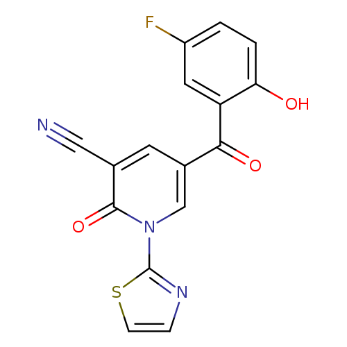 N#Cc1cc(cn(c1=O)c1nccs1)C(=O)c1cc(F)ccc1O