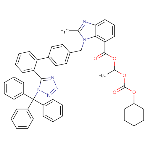 CC(OC(=O)c1cccc2c1n(Cc1ccc(cc1)c1ccccc1c1nnnn1C(c1ccccc1)(c1ccccc1)c1ccccc1)c(n2)C)OC(=O)OC1CCCCC1
